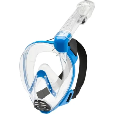 Abbildung von Cressi Unisex Youth Baron Full Face Mask Integralmaske Large Vision Schnorcheln mit Atemschutzschlauch, Transparent/Blau, XS/Junior