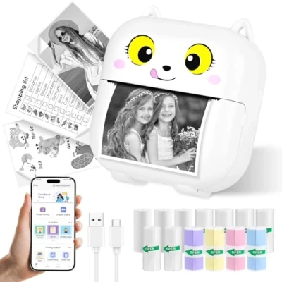 Abbildung von Ambesty Mini Drucker, Mobiler Fotodrucker, Tragbarer Wireless Fotodrucker Thermodrucker, mit 13 Rollen,Smartphone Bluetooth Drucker,für Lernhilfe,Lernnotizen,Journal