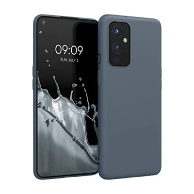 Abbildung von kwmobile Hülle kompatibel mit OnePlus 9 (EU/NA Version) weiches TPU Silikon Case Cover geeignet für kabelloses Laden Dunkler Schiefer
