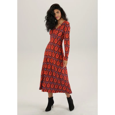 Abbildung von Aniston SELECTED Midikleid, mit Smok Einsätzen und Retro Druck NEUE KOLLEKTION