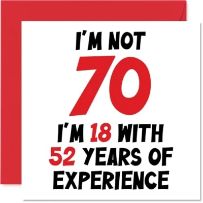 Abbildung von Stuff4 Geburtstagskarte zum 70. Geburtstag für Frauen und Männer Nicht 70 I&#039;m 18 With 52 Years Experience Lustige Mutter, Vater, Großvater, Oma, Opa, 145 mm x