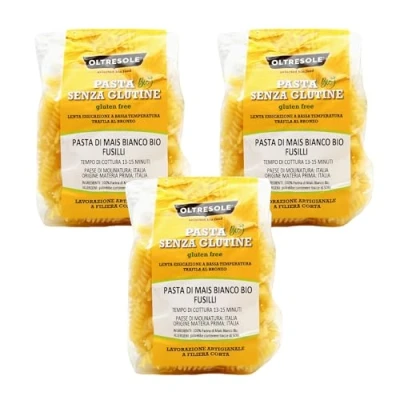 Abbildung von Oltresole, Pasta di Mais Bianco Biologica Italiana, Fusilli Format, Glutenfreie aus 100% biologischem Maismehl, Vegan, Glutenfrei, Packung mit 3 x 350g