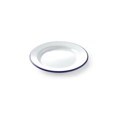 Abbildung von HENDI Emaille Teller tief Ø 20 cm stapelbar Gastro weiß blauer Rand