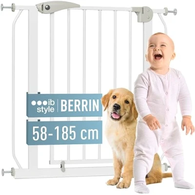 Abbildung von ib style Treppenschutzgitter für Babys Berrin 58 185 cm, Türschutzgitter, Absperrgitter Hunde,Ohne Bohren, Weiß, 133 141 cm
