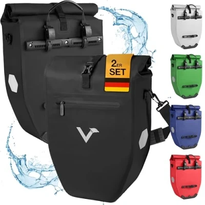 Abbildung von Valkental Große &amp; wasserdichte Gepäckträgertasche 28L Füllvolumen Fahrradtasche für Gepäckträger mit Reflektoren in Schwarz