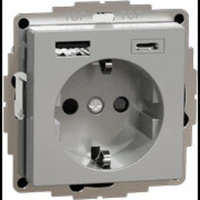 Abbildung von Schneider Electric Merten MEG2367 0460 Steckdose mit USB Anschluss Typ A+C System M Aluminium, Schuko Unterputz, Schutzkontaktsteckdose, geeigent für Smartphone, Tablet