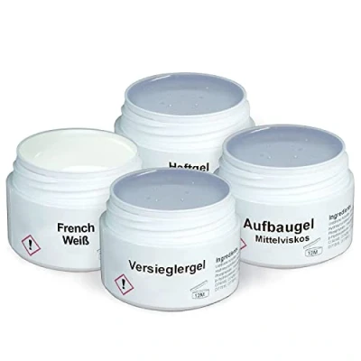 Abbildung von GS Nails UV Gel Set 4x 15ml Nagel für Nail Art &amp; Design Haft Gel, mittelviskoses Aufbau Versiegelungs French Weiß 60ml
