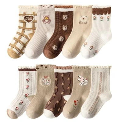 Abbildung von FedMois 10er Pack Kinder Socken Jungen Mädchen Strümpfe Baumwolle, Bär und Taube, Gr. 27 30
