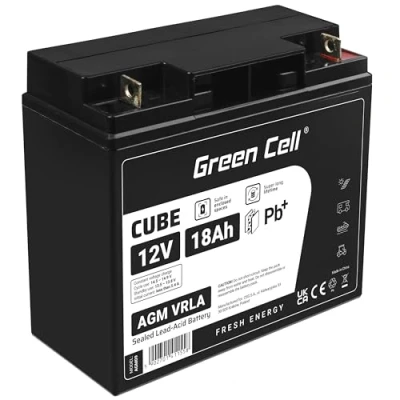 Abbildung von Green Cell® AGM 12V 18Ah Akku Vlies Batterie VRLA Blei Bleiakku Ersatzakku Akkubatterie Versorgungsbatterie Zyklenfest Wartungsfrei Caravan Rollstuhl Solarbatterie Solarpanel Scooter
