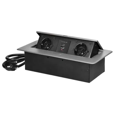 Abbildung von Miratic Schreibtisch Steckdose Tischsteckdose Versenkbar Modern mit Flachem Rand Stromkabel 1,5 und 2X USB Ladegerät (Typ A C; 3,6A)