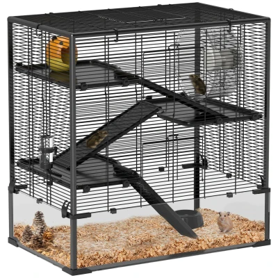 Abbildung von PawHut Kleintierkäfig Hamsterkäfig für Zwerghamster, 4 stufiges Nagerkäfig mit Glasboden, Zwerghamsterkäfig 78,5 x 48,5 80 cm Schwarz