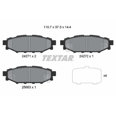 Abbildung von TEXTAR 2427101 Bremsbelagsatz mit akustischer Verschleißwarnung Zubehör SUBARU: Impreza III Schrägheck, Forester III, XV I, TOYOTA: GT86 Coupe