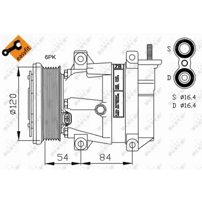 Abbildung von NRF EASY FIT 32220 Kompressor V5 12 PAG 150 mit Kompressoröl, Dichtring CHEVROLET: Nubira Kombi, Aveo / Kalos Schrägheck, Lacetti Schrägheck