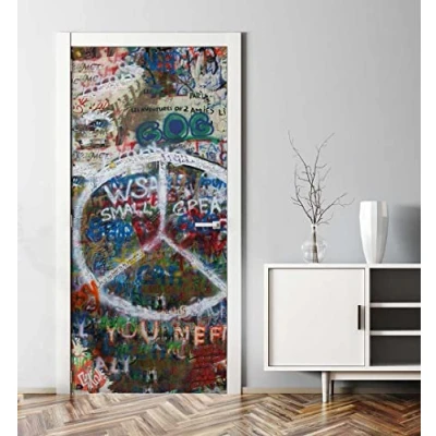 Abbildung von MyMaxxi Tür bekleben mit Türtapete Selbstklebend 90x200 Abstraktes Graffiti Gemälde verschönern Türfolie Türaufkleber XXL Aufkleber Folie Türposter Türklebefolie HipHop Sprühdose mehrfarbig