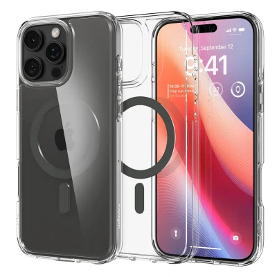 Abbildung von Spigen für iPhone 16 Pro Max Hülle [Anti Yellowing] Ultra Hybrid MagFit Case Handyhülle Transparent Dünn Slim Kompatibel mit MagSafe Graphite