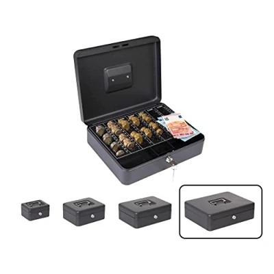 Abbildung von ARREGUI Elegant Cash C9644 EUR Geldkassette mit Münzzählbrett Geldbox aus Stahl Euro Zählbrett für Münzen 30 cm breit herausnehmbarer Zähleinsatz Kasse schwarz
