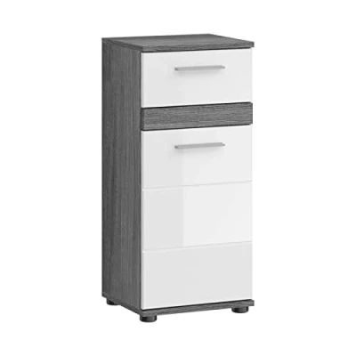 Abbildung von xonox.home Badezimmer Blake X02B2701 Kommode Schrank Standschrank in Front weiß Hochglanz Korpus rauchsilber Nb.ca. 35x79x31 cm