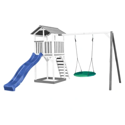 Abbildung von Beach Tower Spielturm mit Roxy Nestschaukel Blaue Rutsche