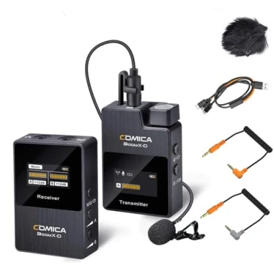 Abbildung von comica Drahtloses Mikrofon, BoomX D1 2.4G kompakte drahtlose Mikrofonsystem mit 1 Sender und Empfänger, Lav Mic für Smartphone Kamera Podcast Interview YouTube Facebook Live Stream