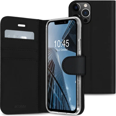 Abbildung von Apple iPhone 13 Pro Hülle Kunstleder Accezz Klapphülle Handyhülle Schwarz