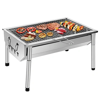 Abbildung von SunJas Picknickgrill Edelstahl Holzkohlegrill Kleiner Grill Portable Campinggrill Abnehmbare BBQ Grills für Outdoor Garten Party usw. (40 x 28 21.5 cm)