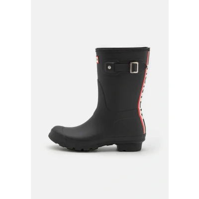 Abbildung von Hunter Original Womens Short TRI Colour LOGO Backstrap BOOT Gummistiefel, Damen, Größe: 38, Black Schuhe