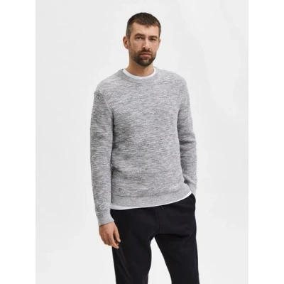 Abbildung von Selected Homme Vince LS Bubble CREW NECK W NOOS Strickpullover, Herren, Größe: Medium, Marshmallow/twisted light grey