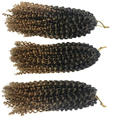 Abbildung von Coolbers 3 Stücke 8 Zoll Marley Zöpfe Häkeln Haarverlängerungen Ombre Braun Malibob Haar Synthetische Bob Afro Verworrenes Lockiges (8 Zoll, 1B / 27)