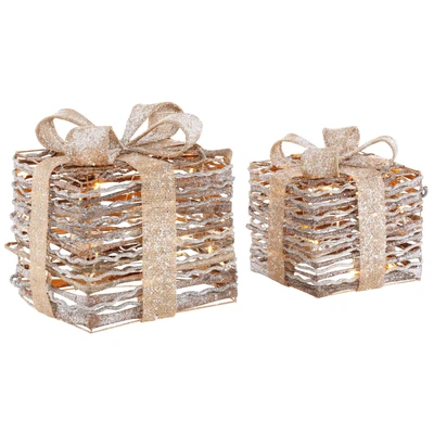 Abbildung von Myflair Möbel &amp; Accessoires Dekoobjekt &quot;Geschenkbox mit LED Beleuchtung&quot;, 2 teilig, Glitter 20x20x26 cm und 25x25x31 cm, Weihnachtsdeko