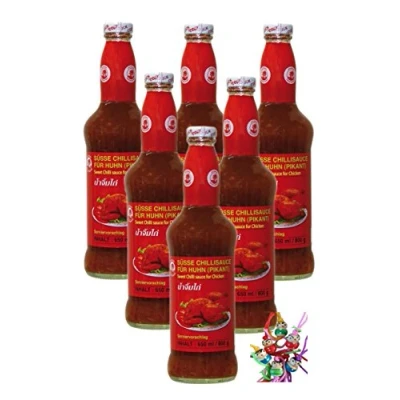 Abbildung von yoaxia ® 6er Pack [ 6x 800g ] COCK Süsse Chilisauce für Huhn / Sweet Chilli Sauce + ein kleines Glückspüppchen Holzpüppchen