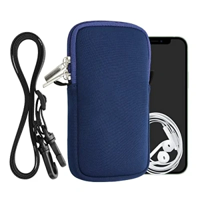 Abbildung von kwmobile Handytasche für Smartphones L 6,5&quot; Neopren Handy Hülle Dunkelblau mit Kordel Tasche Handykette 16,5 x 8,9 cm Innenmaße