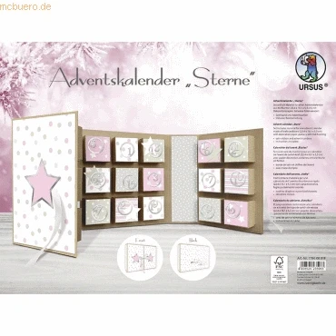 Abbildung von Ursus 17860001F Adventskalender in Buchform, Sterne, ca. 22,4 x 16,1 5,3 cm, aus Kraftkarton, mit Satinband zum Verschließen, Befüllen und Verschenken