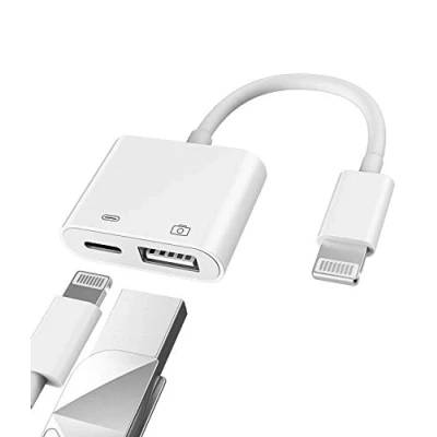 Abbildung von Lightning Stecker auf USB Buchse Adapter OTG und Ladekabel für iPhone 14 13 Max Pro XR X SE 7 8Plus iPad Air A Kamera Memory Stick Flash Drive Kabelkonverter Ladesplitter Apple zertifizierter