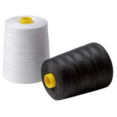 Abbildung von Nähgarn für Nähmaschine und Overlock 2 große Spulen von 9000 meter (18000 m insgesamt) Polyestergarn zum Nähen Garn Weiß Schwarz Höhe 10 cm