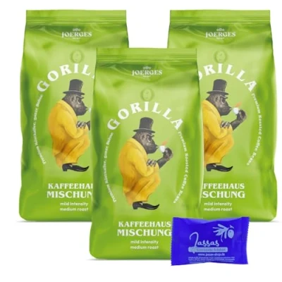 Abbildung von Gorilla Kaffeehaus Mischung 3x 1000g Joerges + Jassas Gebäck Kaffee Kaffeehausmischung