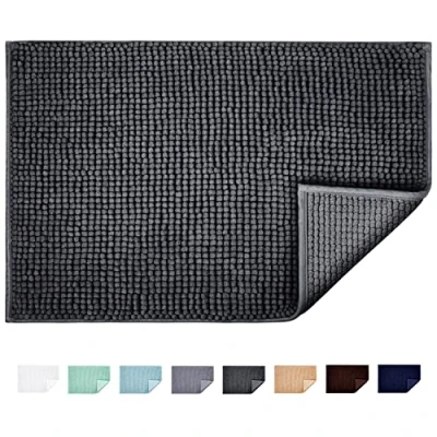 Abbildung von JARITTO Badematte rutschfest Badvorleger Mit Chenille Mikrofaser Badezimmerteppich Saugfähig Weich Maschinenwaschbar für Dusche Toilette 50 x 80 cm (Dunkelgrau)