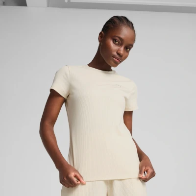 Abbildung von Puma ESS ELEVATED Geripptes T Shirt Damen Mit Plain Alpine Snow Größe: XS
