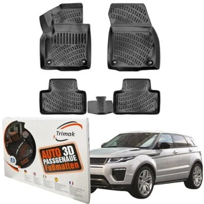 Abbildung von Trimak Passgenau 3D Fussmatten kompatibel mit Range Rover Evoque 1. Gen. 2011 2018 Auto Zubehör und 2. Reihe Gummimatten Autos TPE Allwetter Geruchlos rutschfest Vorne Hinten Schwartz
