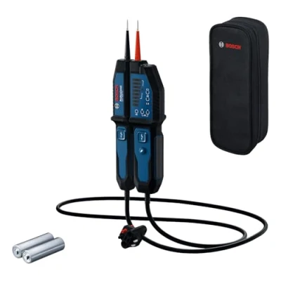 Abbildung von Bosch Professional Elektromessgerät GVT 1000 15 (Spannungsprüfung bis V AC/DC, LED Rückmeldung,Vibrationswarnungen, IP65, eingebaute Taschenlampe, 125 cm Kabel, 2x1,5 LR03 (AA), Tasche)