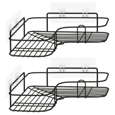Abbildung von Navaris 2x Duschablage ohne Bohren Bad Duschregal Eckregal 2er Set Badezimmer Regal Wand Ablage für Dusche Aufbewahrung Metall Dusch Ecke Schwarz