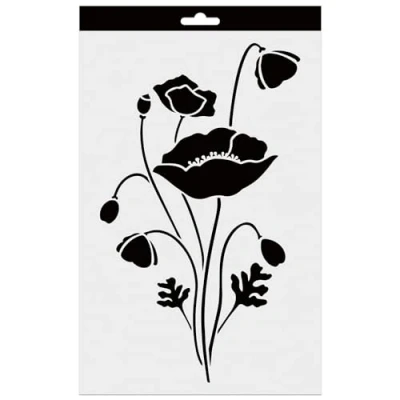 Abbildung von Aladine Schablone Mohnblume 20 x 30 cm für Dekoration aller Oberflächen aus Filz, Malerei, Airbrush Zeichnung 81226