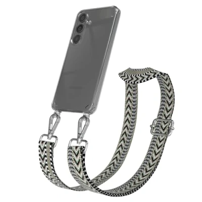 Abbildung von EAZY CASE Handykette mit verstellbarem Trageriemen kompatibel Samsung Galaxy S24 Taschengurt transparenter Handyhülle für Hülle dünner Schulterriemen in Grün Schwarz Silber