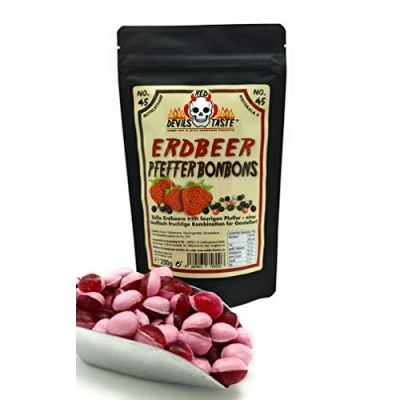 Abbildung von Erdbeer Pfeffer Bonbons 200g Hotskala: 4 (mittelscharf) im ZIP Beutel irrer Geschmack