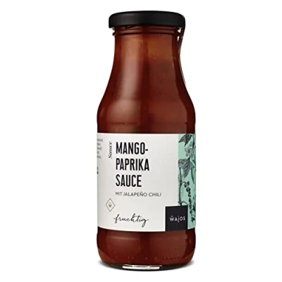 Abbildung von Wajos Mango Paprika Sauce 245 ml Fruchtige BBQ mit Mango, &amp; Jalapeño Chili, Vegane Grillsauce