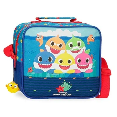 Abbildung von Baby Shark Happy Family Anpassbare Kosmetiktasche mit Schulterriemen Blau 23x20x9 cms Polyester
