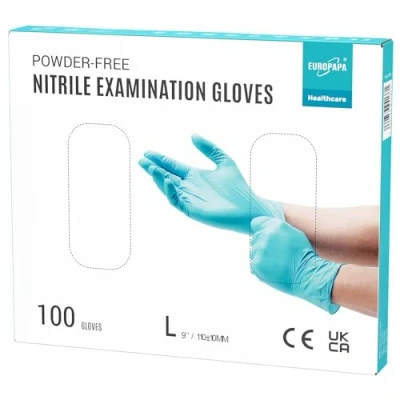 Abbildung von EUROPAPA Nitril Handschuhe Medical Einmalhandschuhe Untersuchungshandschuhe (100 Stück, puderfrei ohne Latex, Gummihandschuhe) unsteril latexfrei disposible gloves