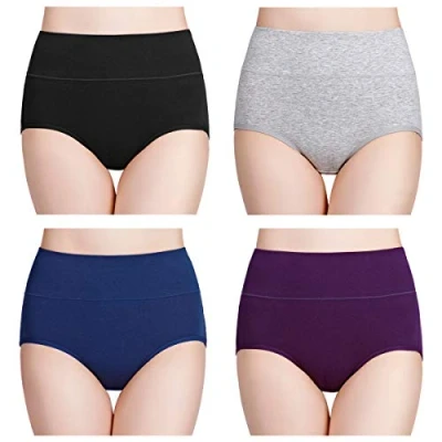 Abbildung von wirarpa Damen Unterhosen Baumwolle Slips Hoher Taille Atmungsaktive Taillenslip Wochenbett Unterwäsche Mehrpack Größen 32 58, Mehrfarbig 4er Pack, X Large (46/48)