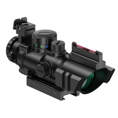 Abbildung von Feyachi Zielfernrohr 4x32mm Leuchtpunktvisier Rot Grün Blau Illuminated Airsoft Red Dot Visier mit Top Fiberoptik für Jagd, Softair und Armbrust 20mm/22mm Montage