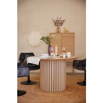 Abbildung von ACTONA GROUP Esstisch &quot;Linley Tisch, Wohnzimmertisch, Säulengestell,&quot;, Rund, Eichenfurnier geölt, Lamellenfront, Ø: 120 cm