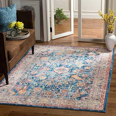 Abbildung von SAFAVIEH Traditionell Teppich für Wohnzimmer, Esszimmer, Schlafzimmer Bristol Collection, Kurzer Flor, Blau und Hellgrau, 122 X 183 cm